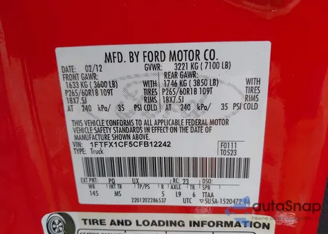 2012 Ford F-150 Xlt from USA, damaged, VIN 1FTFX1CF5CFB12242